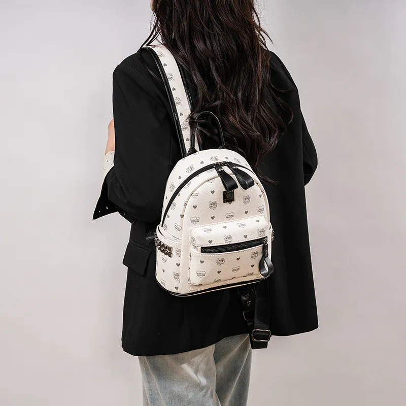 Yalu PU Backpack Regular Unisex White/Brown/Pink/Beige-4