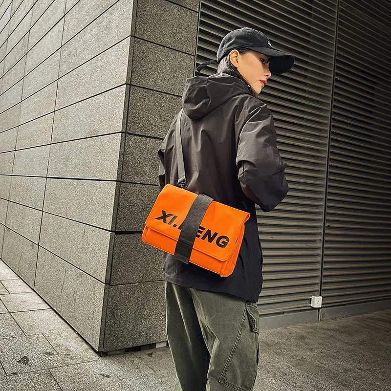 Yalu Nylon Fabric Shoulder Bag, Crossbody Bag Unisex Ecru/Gray/Black/Orange Red/Khaki/Neon Green-7