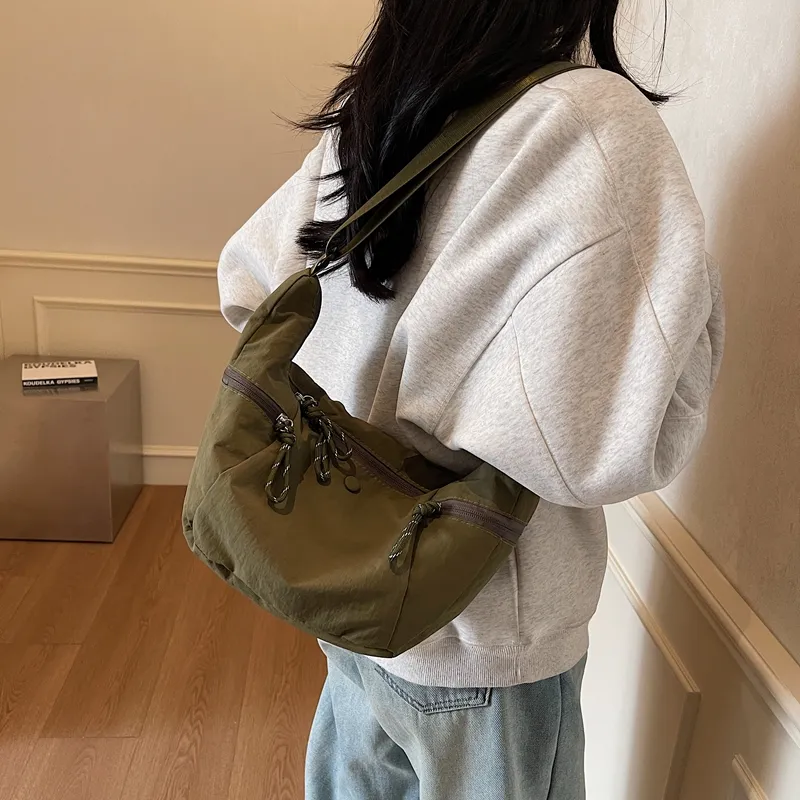 Yalu Fabric Shoulder Bag, Crossbody Bag Unisex Ecru/Black/Khaki/Army Green-20