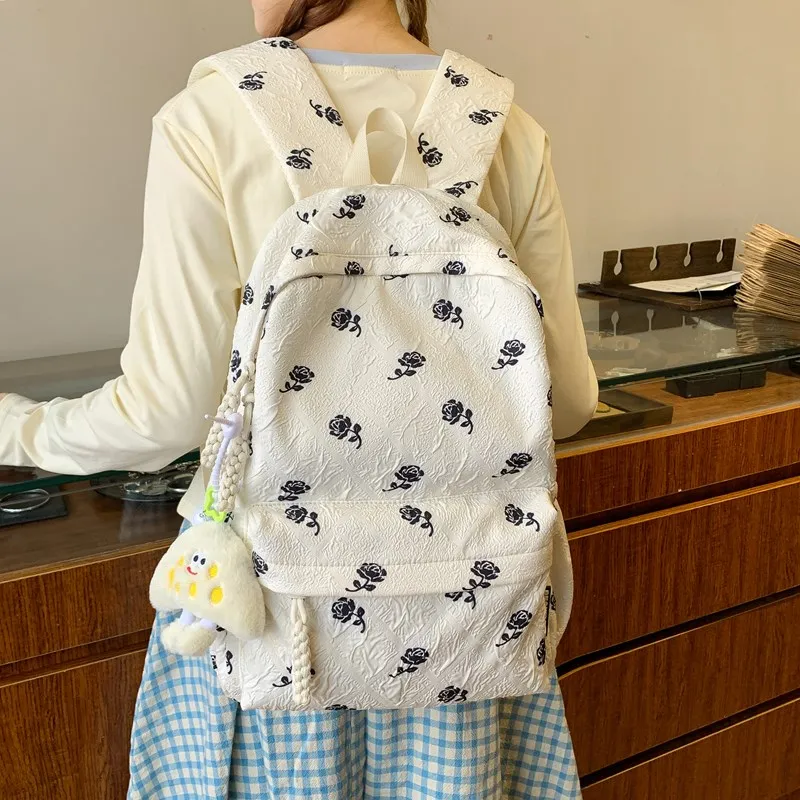 Yalu Nylon Fabric Backpack Regular Unisex Ecru/Black/Pink/Blue/Green-1