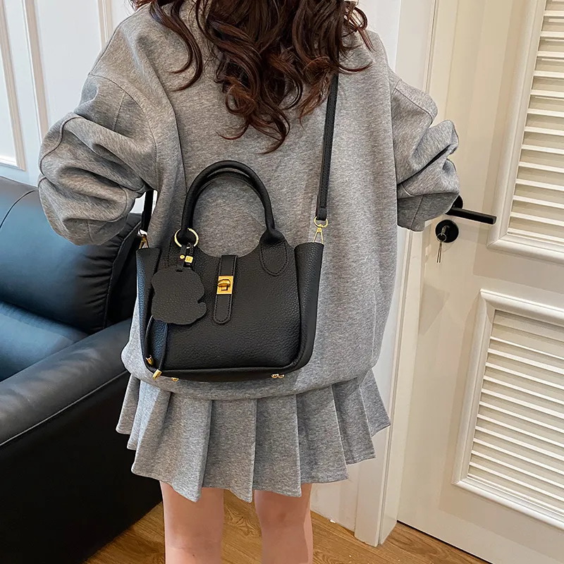 Yalu PU Shoulder Bag, Crossbody Bag, Handbag Unisex Ecru/Gray/Black/Pink-13