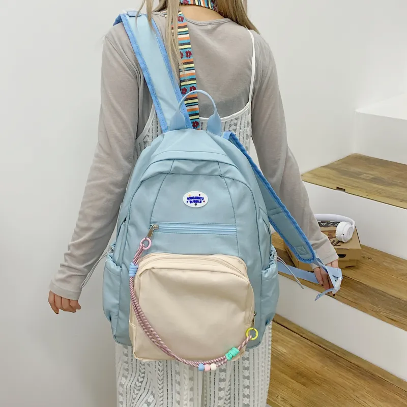 Yalu Nylon Fabric Backpack Unisex Mint Green/Green/Blue-3