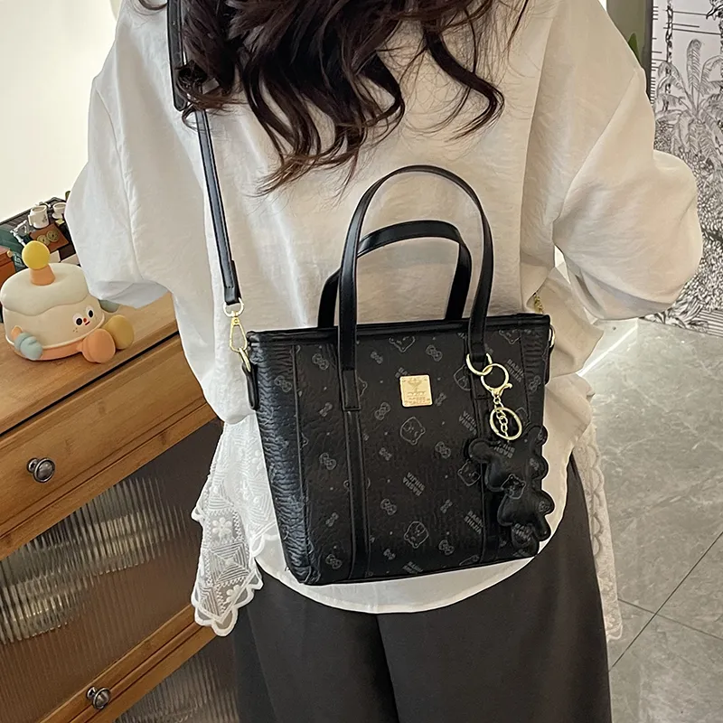 Yalu PU Tote One Shoulder Handbag Unisex Ecru/Black/Pink/Brown-6