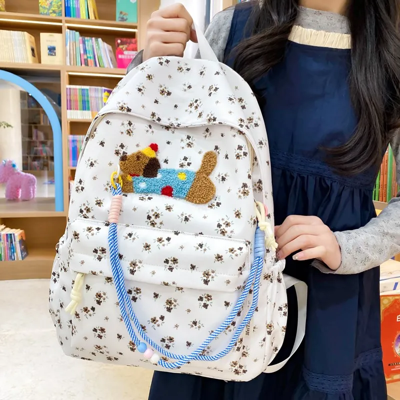 Yalu Nylon Backpack Unisex Beige/White/Coffee/Pink-10