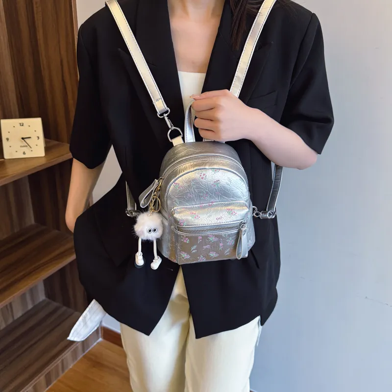 Yalu PU Backpack Unisex White/Silver/Black-24