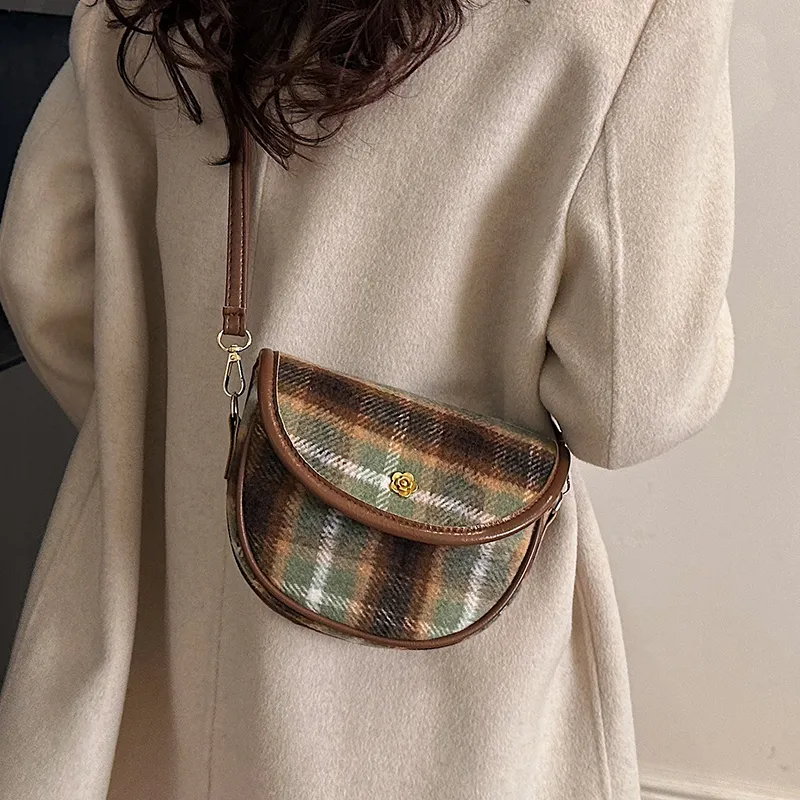 Yalu Woolen Crossbody Bag Women's Red Plaid/Green Plaid/Yellow Plaid-7