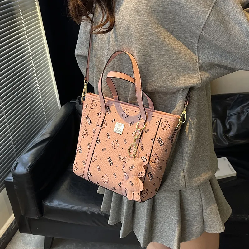Yalu PU Tote One Shoulder Handbag Unisex Ecru/Black/Pink/Brown-10