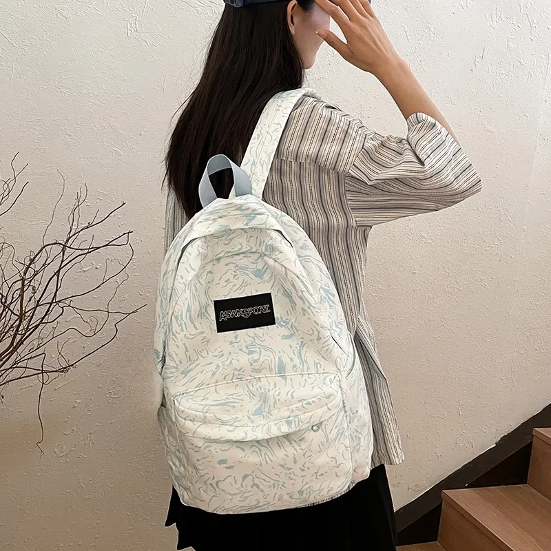 Yalu Nylon Backpack Unisex White/Black/Pink/Light Blue-6