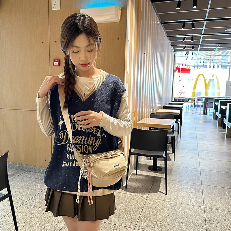 Yalu Nylon Shoulder Bag, Crossbody Bag Unisex Ecru/Black/Pink/Violet/Khaki/Peacock Blue-19