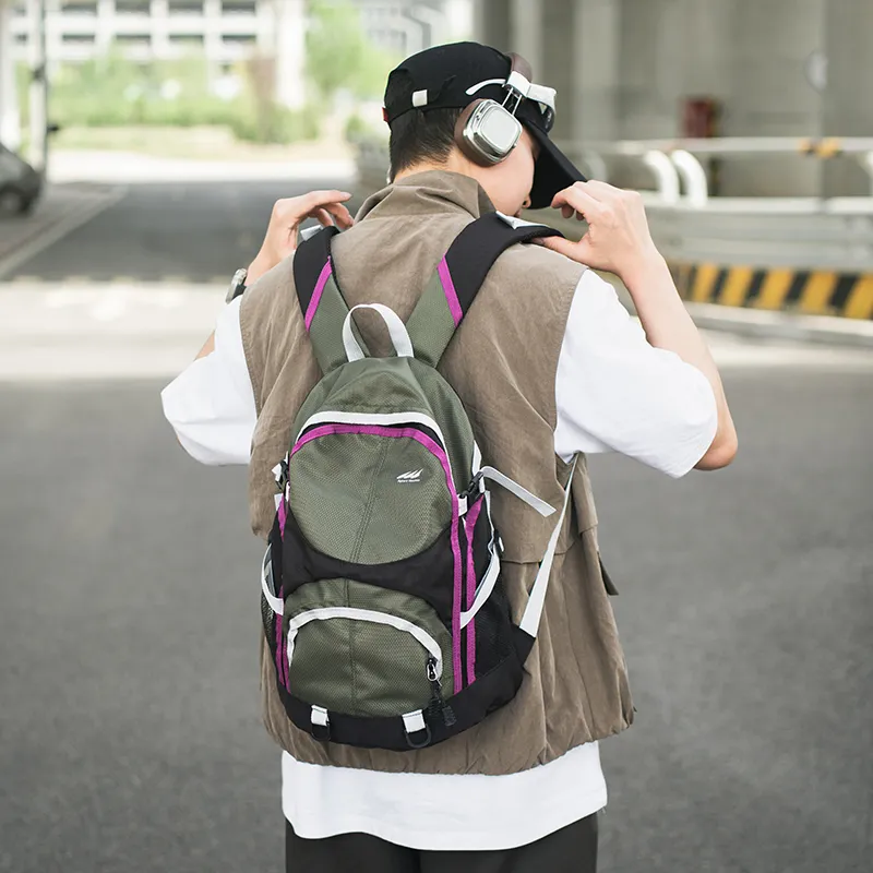 Yalu Nylon Backpack Unisex Purple/Green-12