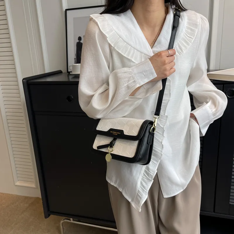 Yalu PVC Shoulder Bag, Crossbody Bag Unisex White/Black/Khaki & White/Black & White/Pink & White-18