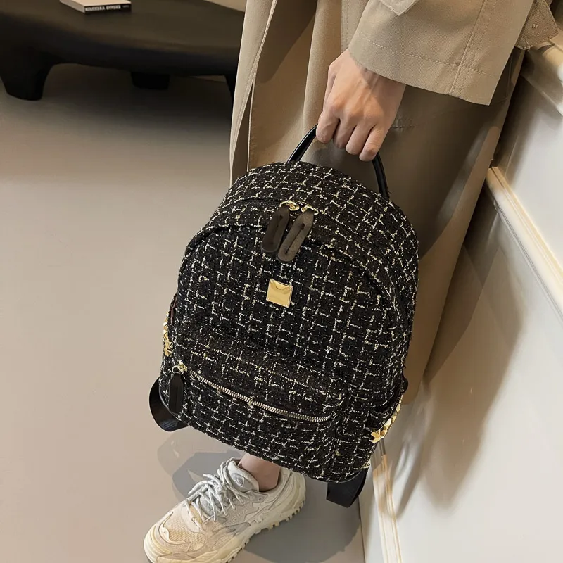 Yalu Polyester Cotton Blend Backpack Unisex White/Black-7