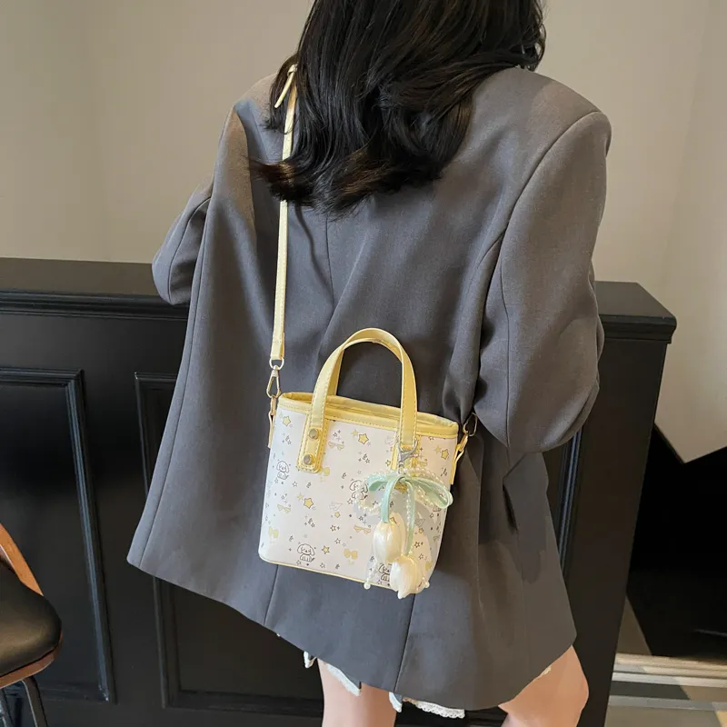 Yalu PU One Shoulder Handbag Unisex Yellow/Pink-2