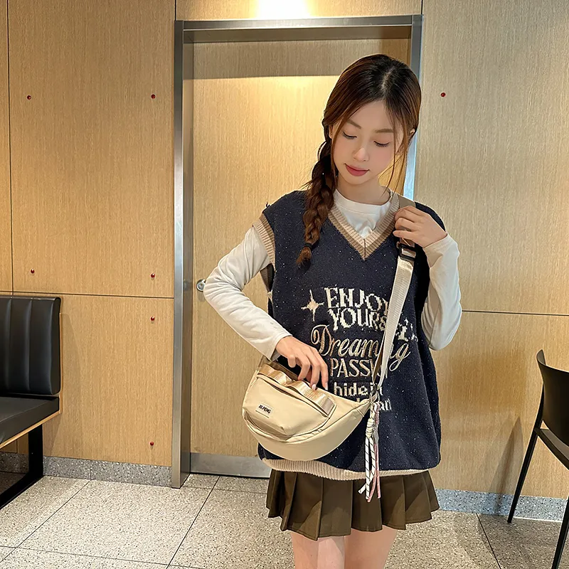 Yalu Nylon Shoulder Bag, Crossbody Bag Unisex Ecru/Black/Pink/Violet/Khaki/Peacock Blue-17