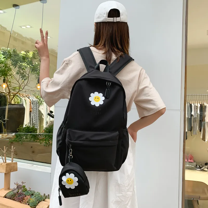 Yalu Canvas Backpack Unisex Black/Pink/Watermelon Red/Yellow/Green/Blue-3