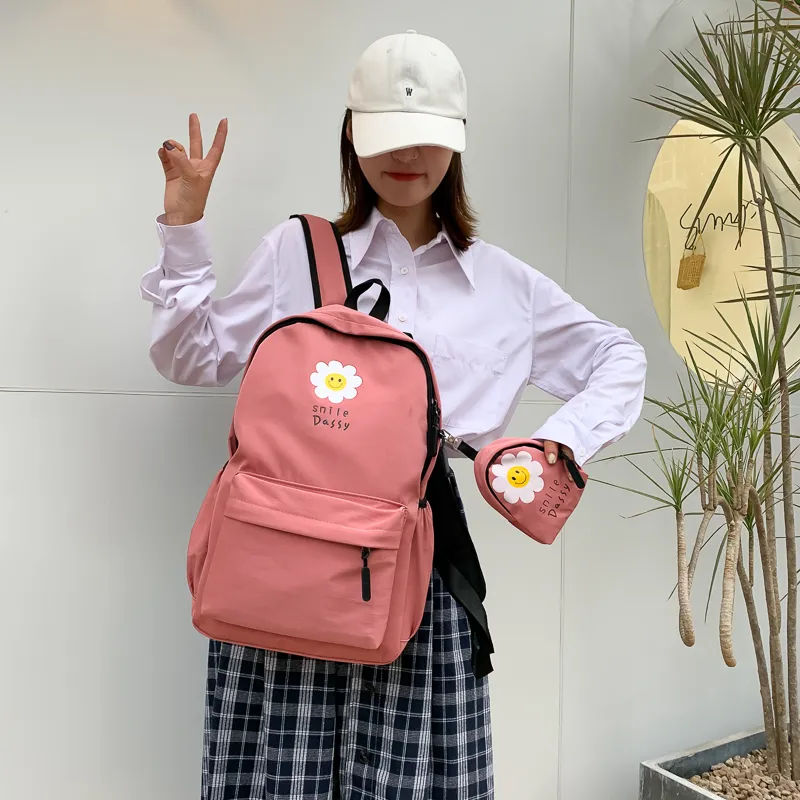 Yalu Canvas Backpack Unisex Black/Pink/Watermelon Red/Yellow/Green/Blue-14