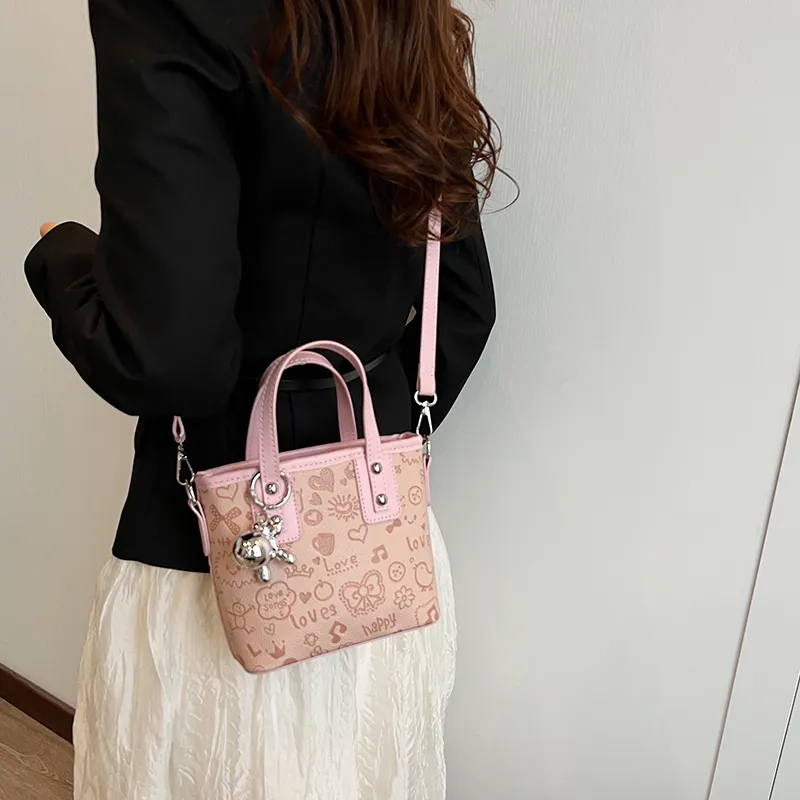 Yalu PU Handbag Women's Ecru/Black/Pink-17