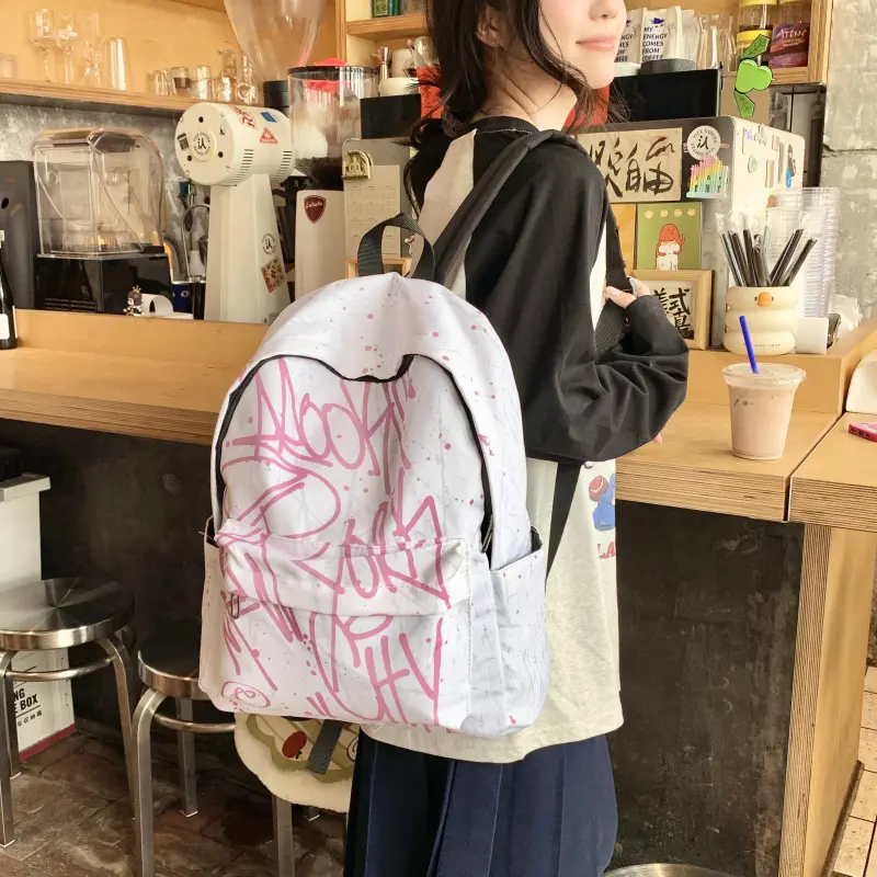 Yalu Waterproof Fabric Backpack Regular Unisex Pink Graffiti/Blue Graffiti/Gray Graffiti-5