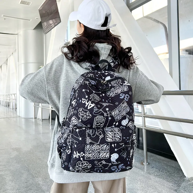 Yalu Nylon Fabric Backpack Unisex White/Sky Blue/Lake Blue-8
