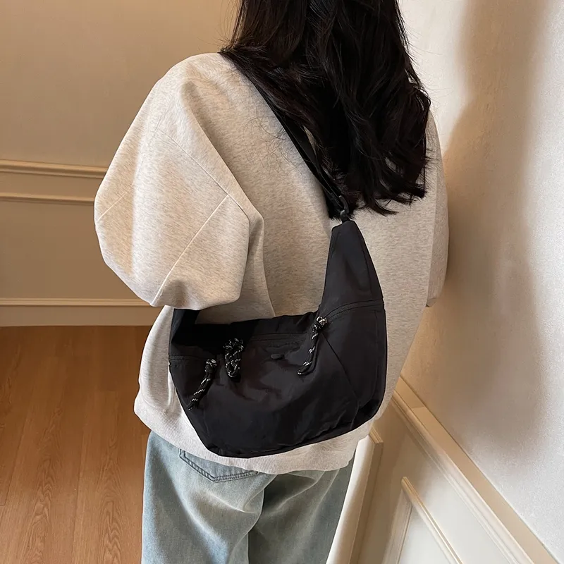 Yalu Fabric Shoulder Bag, Crossbody Bag Unisex Ecru/Black/Khaki/Army Green-11