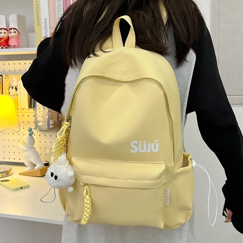 Yalu Nylon Backpack Unisex Black/Burgundy/Yellow/Light Blue/Pink-3