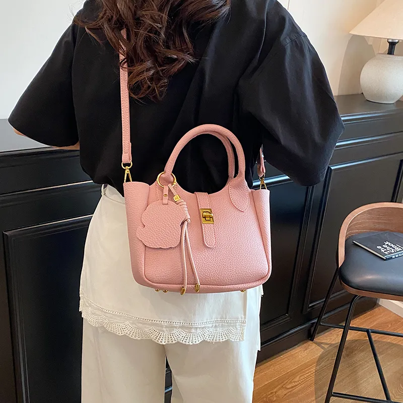 Yalu PU Shoulder Bag, Crossbody Bag, Handbag Unisex Ecru/Gray/Black/Pink-18