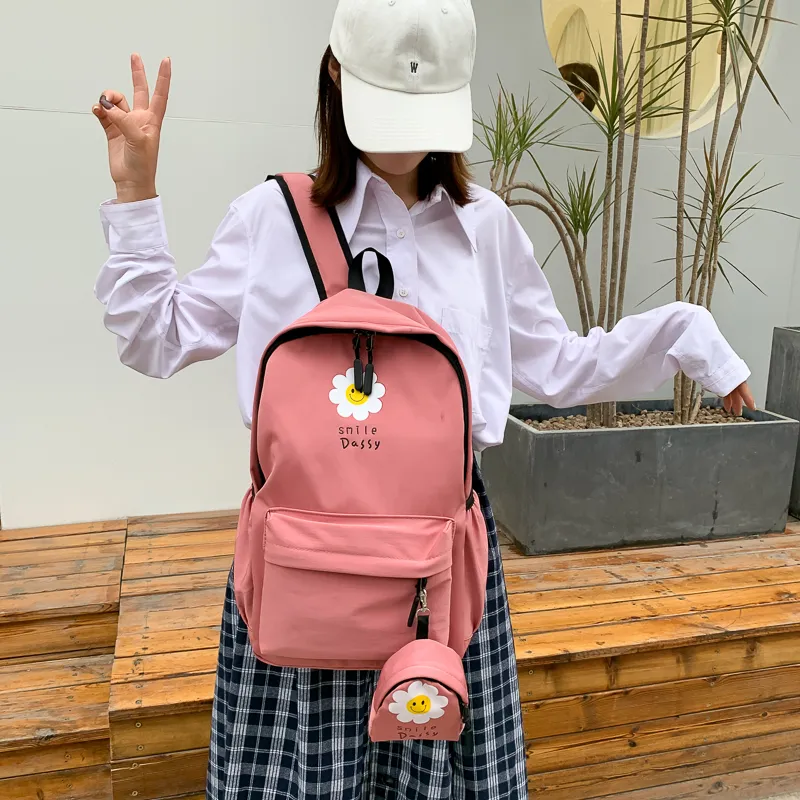 Yalu Canvas Backpack Unisex Black/Pink/Watermelon Red/Yellow/Green/Blue-12