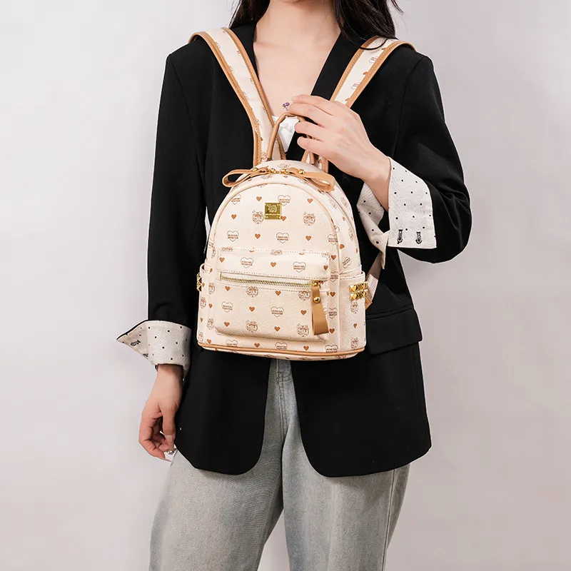 Yalu PU Backpack Regular Unisex White/Brown/Pink/Beige-25