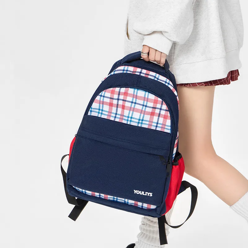 Yalu Nylon Fabric Backpack Regular Unisex Red/Navy Blue-4