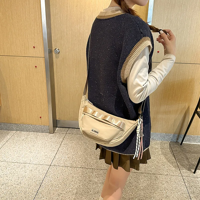 Yalu Nylon Shoulder Bag, Crossbody Bag Unisex Ecru/Black/Pink/Violet/Khaki/Peacock Blue-18