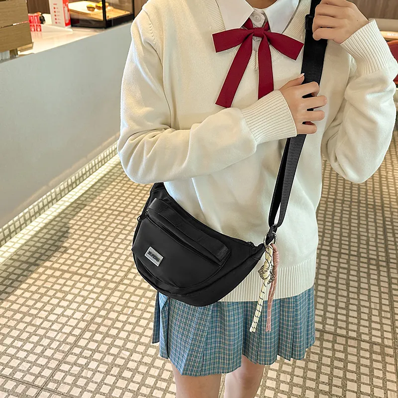 Yalu Nylon Shoulder Bag, Crossbody Bag Unisex Ecru/Black/Pink/Violet/Khaki/Peacock Blue-5