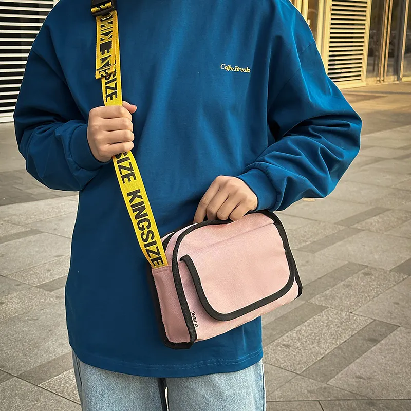 Yalu Nylon Shoulder Bag, Crossbody Bag Unisex Black/Pink/Ginger Yellow/Dark Blue-9