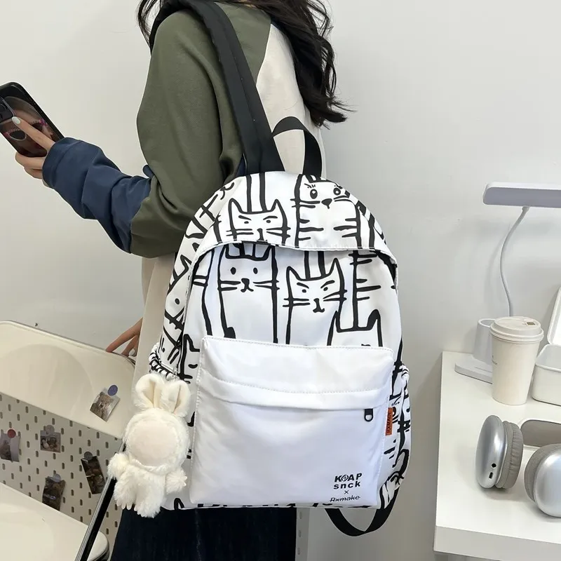 Yalu Composite Cloth Backpack Regular Unisex Gray/Black/Pink-2