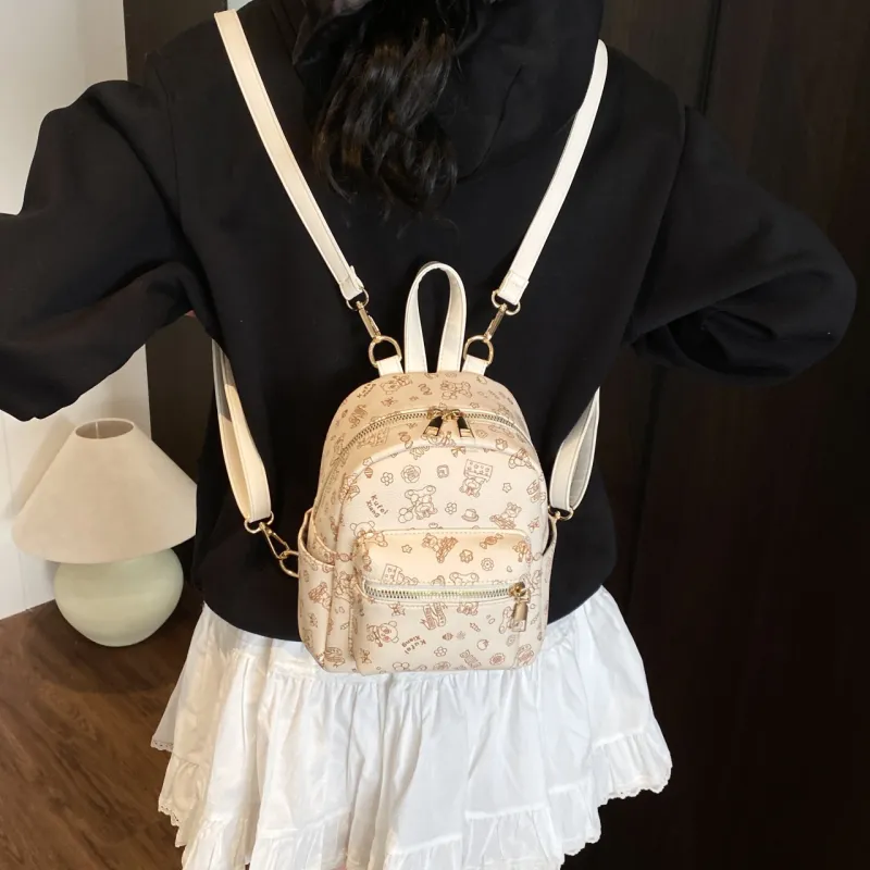 Yalu PVC Backpack Unisex White/Pink/Brown-2