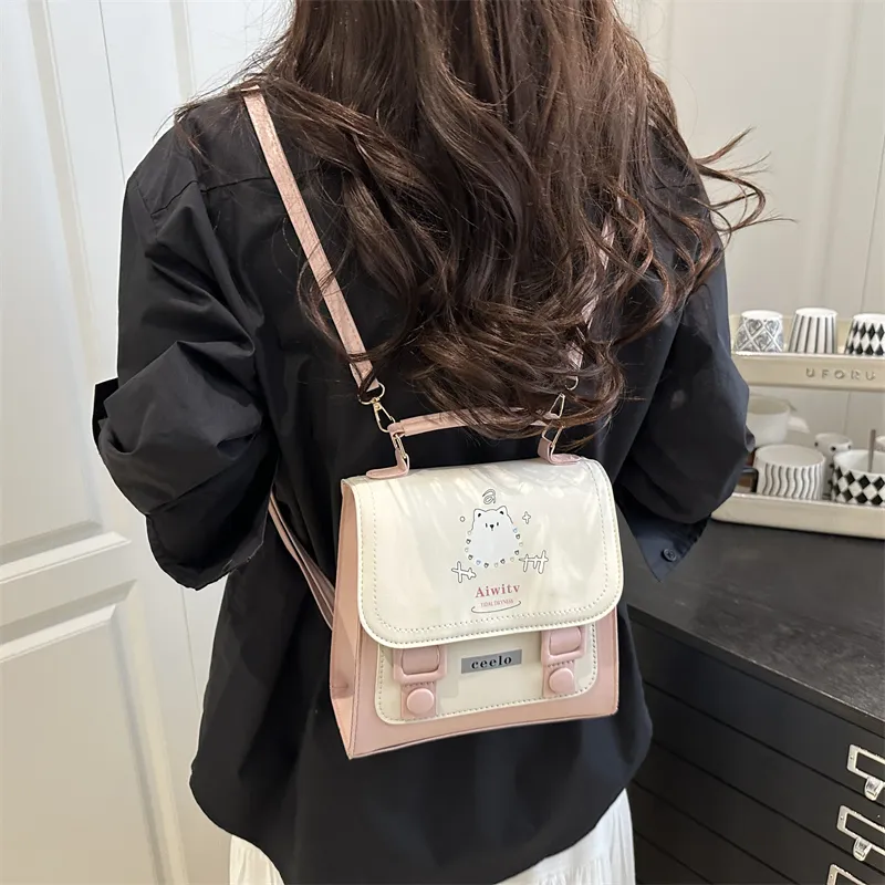Yalu PU Backpack Unisex Blue/Pink-6