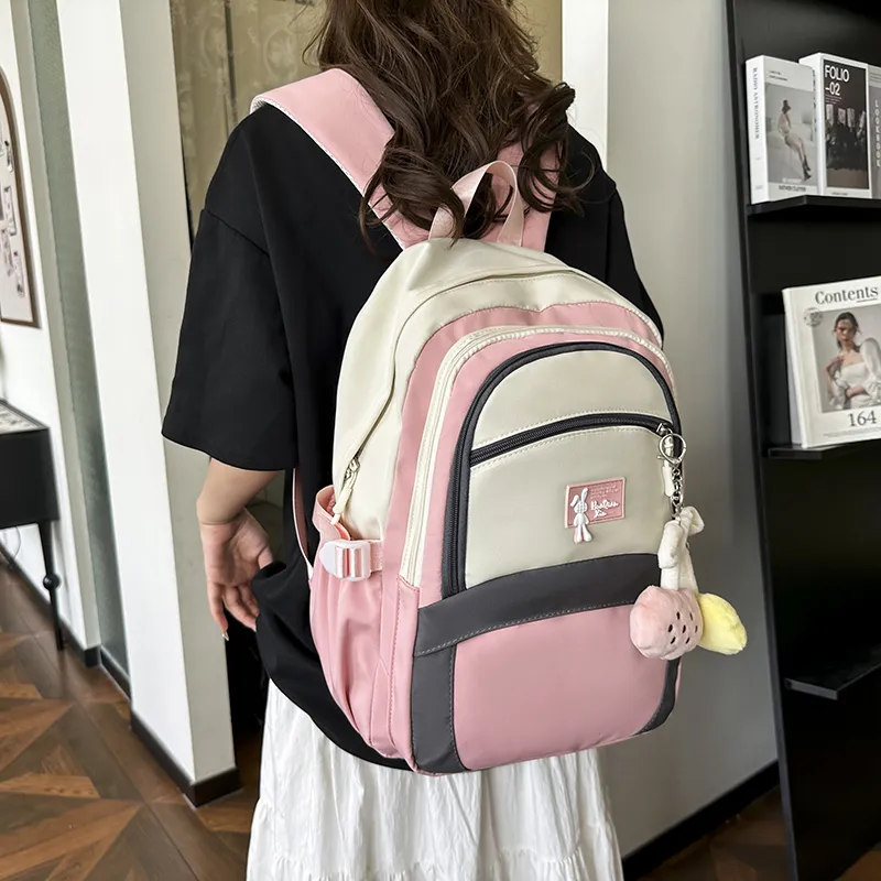 Yalu Nylon Backpack Regular Unisex Black/Green/Pink-17