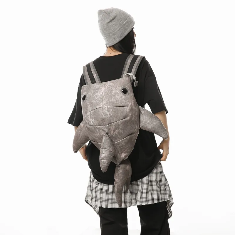 Yalu Canvas Backpack Unisex Light Gray/Dark Gray/Blue/Pink-4