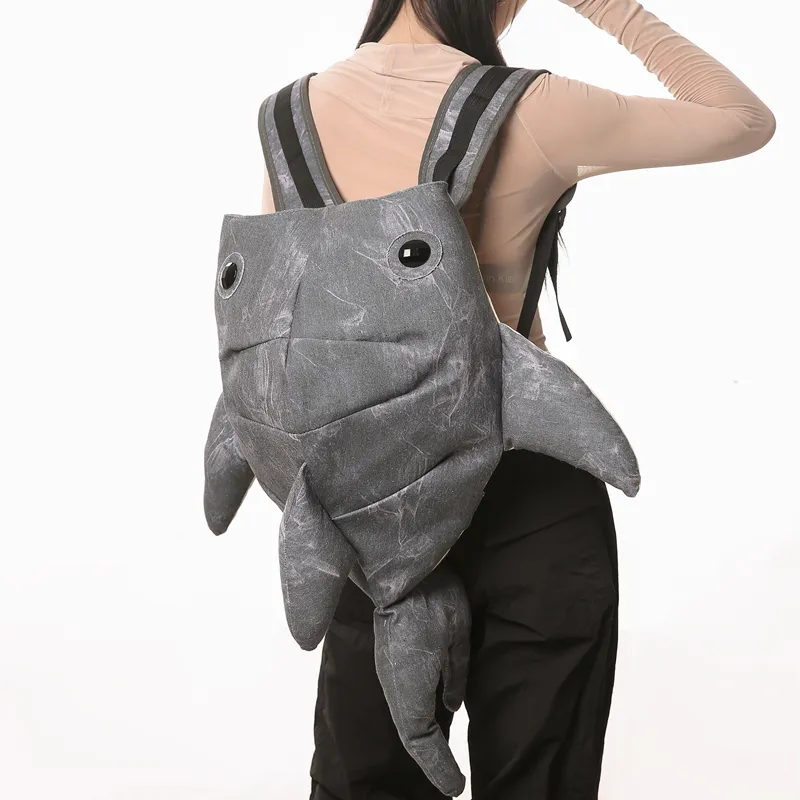 Yalu Canvas Backpack Unisex Light Gray/Dark Gray/Blue/Pink-13