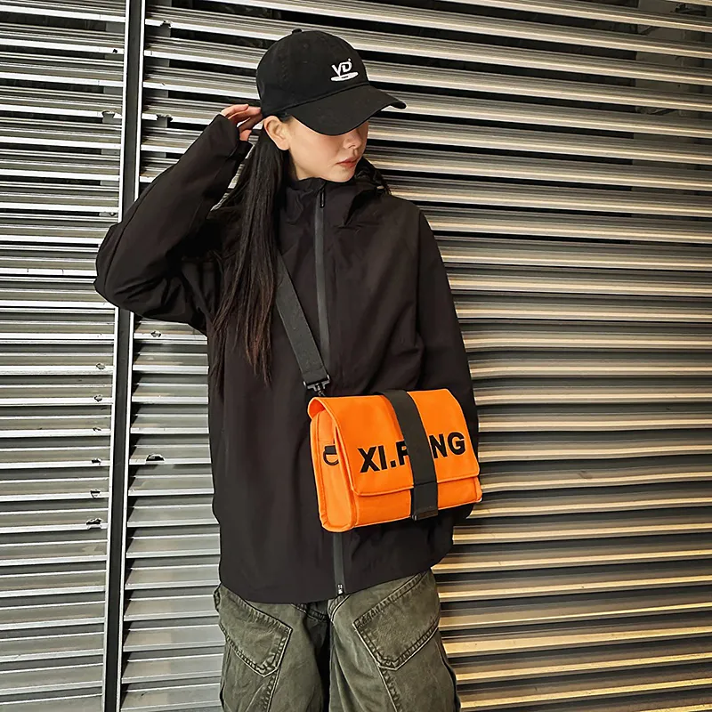 Yalu Nylon Fabric Shoulder Bag, Crossbody Bag Unisex Ecru/Gray/Black/Orange Red/Khaki/Neon Green-10