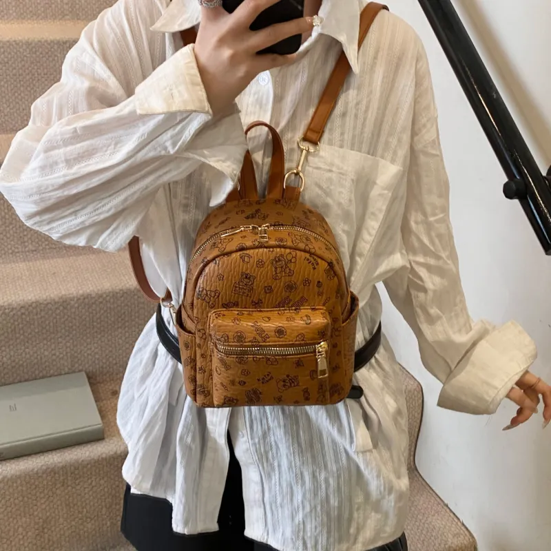 Yalu PVC Backpack Unisex White/Pink/Brown-7