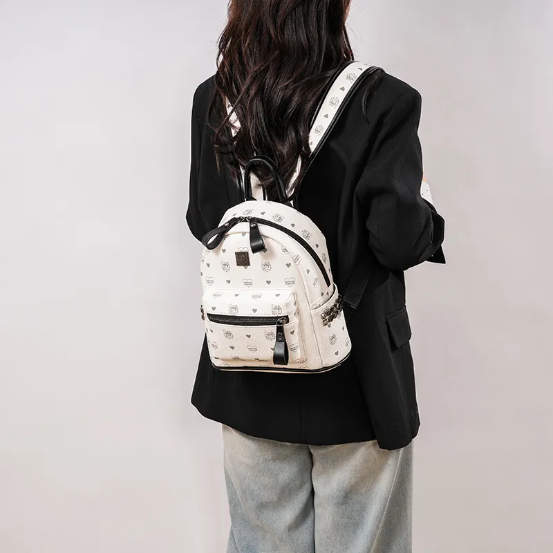 Yalu PU Backpack Regular Unisex White/Brown/Pink/Beige-3