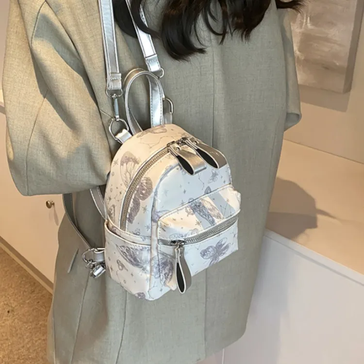 Yalu PU Backpack Unisex Silver/Gray/Pink-7