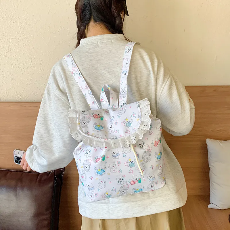 Yalu Nylon Fabric Backpack Unisex Yellow & Pink/White/Ecru/Pink-7
