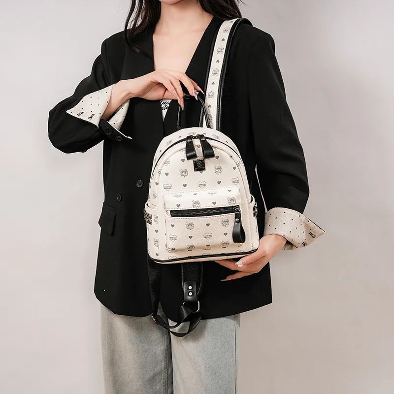 Yalu PU Backpack Regular Unisex White/Brown/Pink/Beige-5