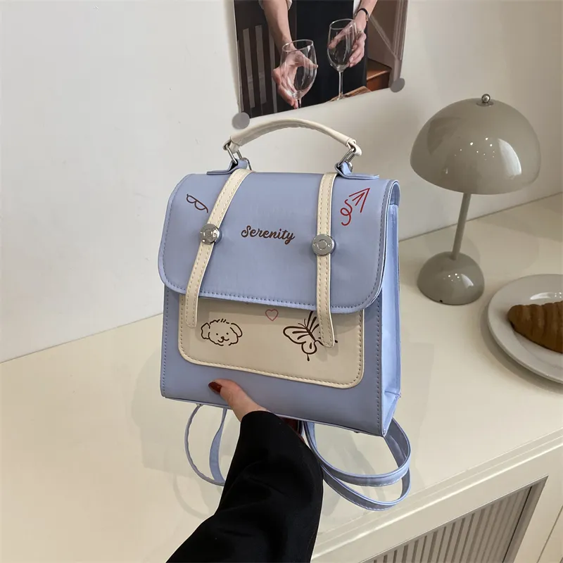 Yalu PU Backpack Unisex Blue/Pink/White/Black-3