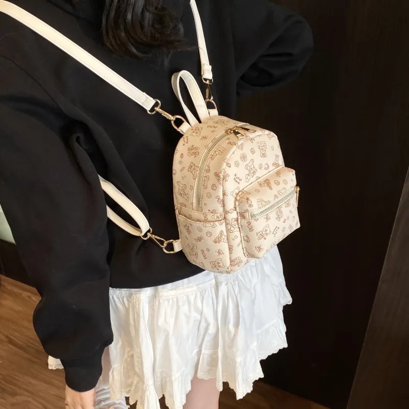 Yalu PVC Backpack Unisex White/Pink/Brown-3