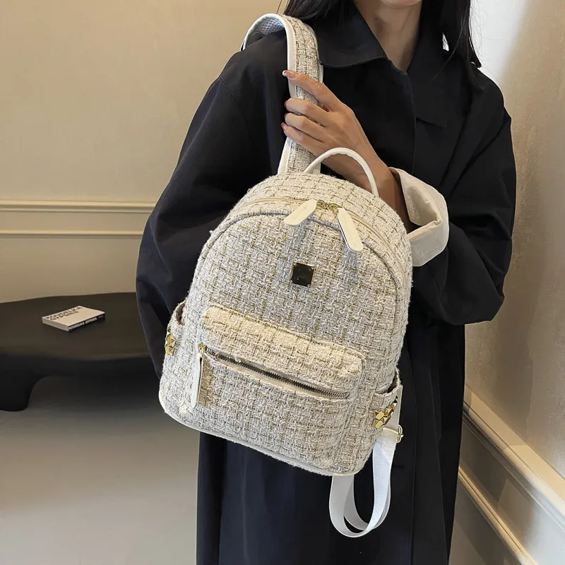 Yalu Polyester Cotton Blend Backpack Unisex White/Black-2