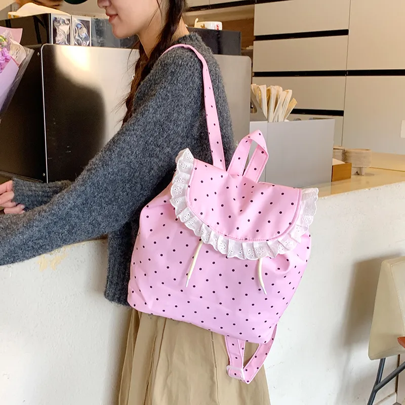 Yalu Nylon Fabric Backpack Unisex Yellow & Pink/White/Ecru/Pink-21