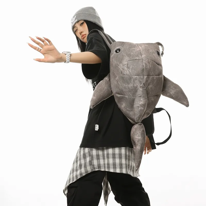 Yalu Canvas Backpack Unisex Light Gray/Dark Gray/Blue/Pink-1