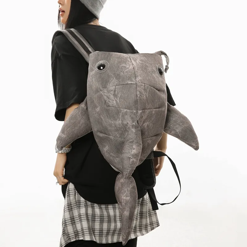 Yalu Canvas Backpack Unisex Light Gray/Dark Gray/Blue/Pink-2